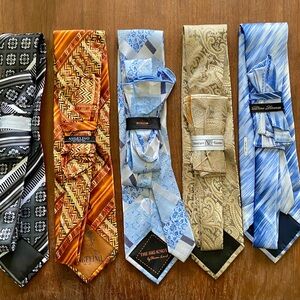 Assorted Men's Silk Ties in Blue, Gold and Brown - come with pocket squares